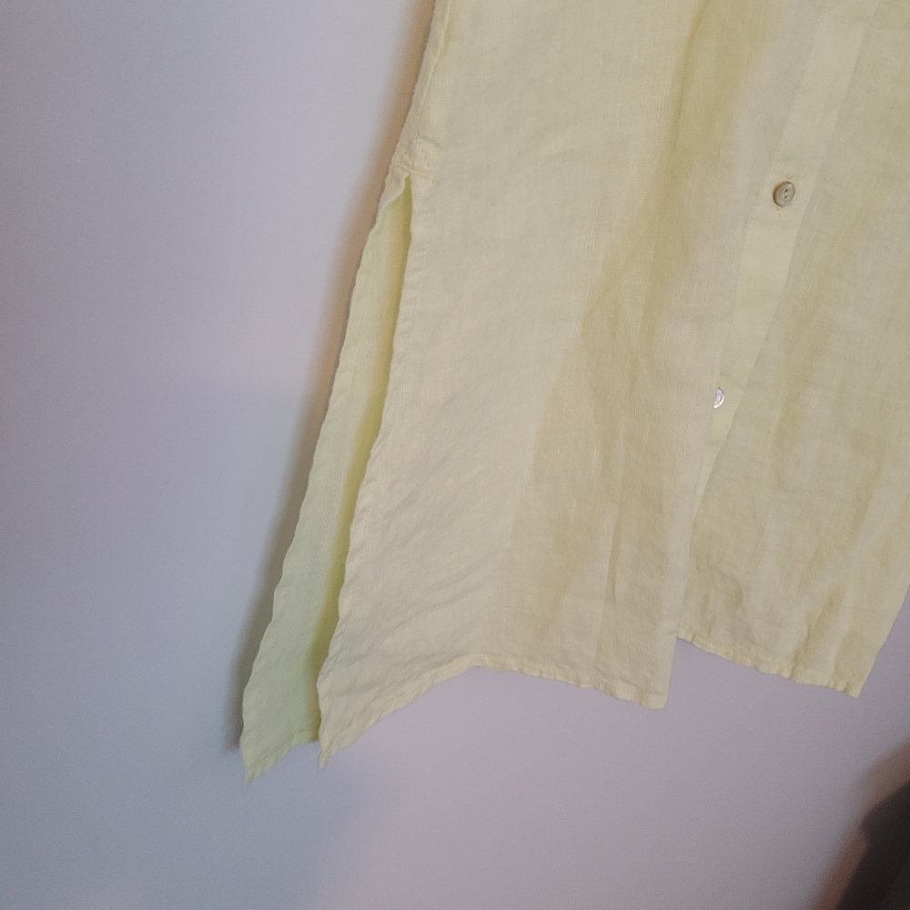 Eileen Fisher Organic Linen Sleeveless Shirt Yellow XS Button Down - Picture 6 of 6